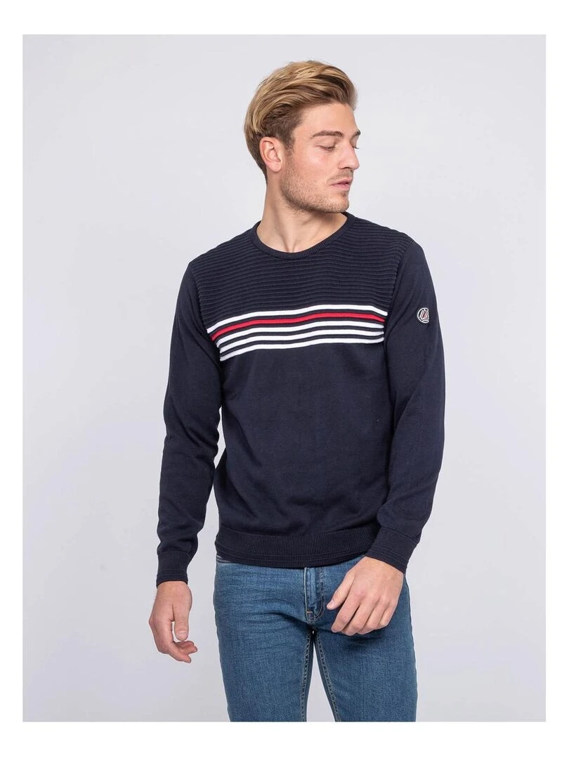 Pull fin col rond coton ACTION Bleu marine