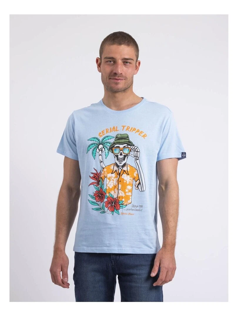 T shirt col rond NULRIK Bleu ciel