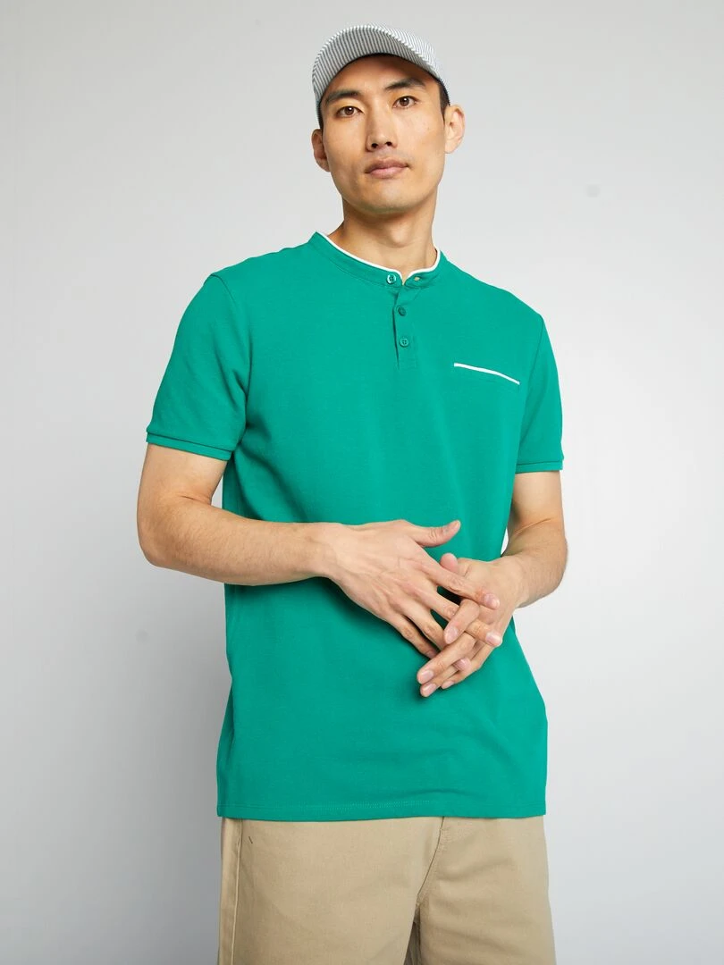 Polo à col mao en piqué de coton   Vert