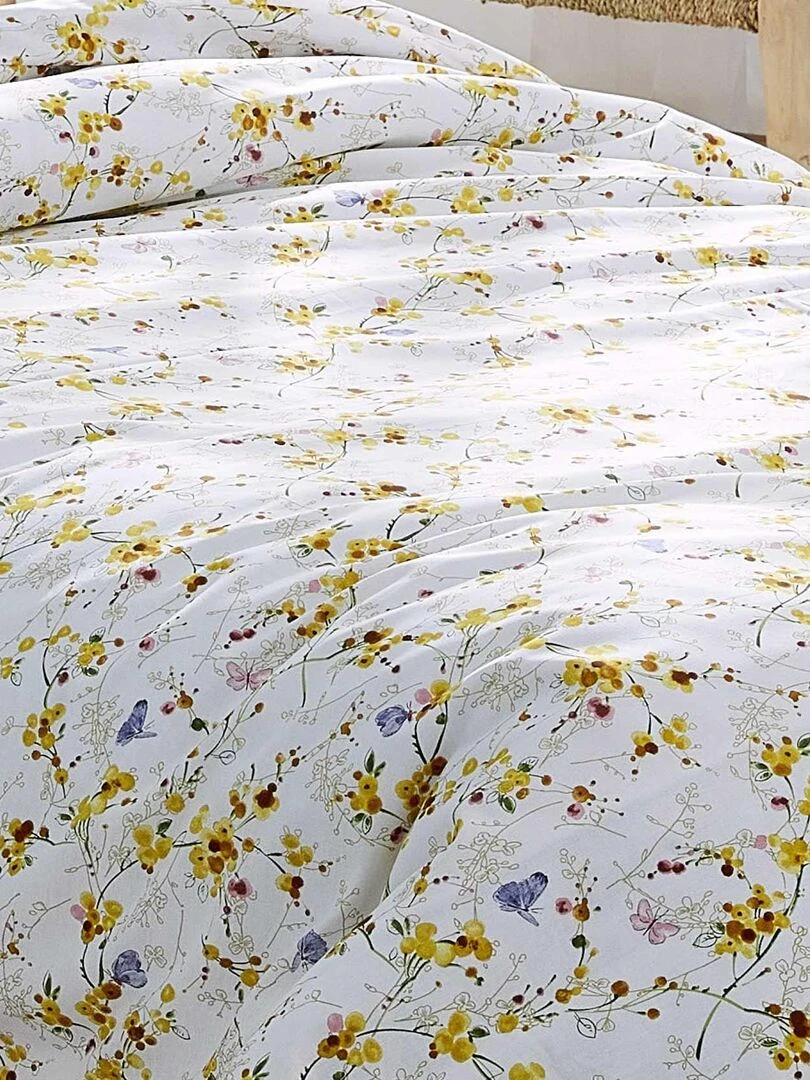 Housse de couette imprimée papillons fleuris   Jaune