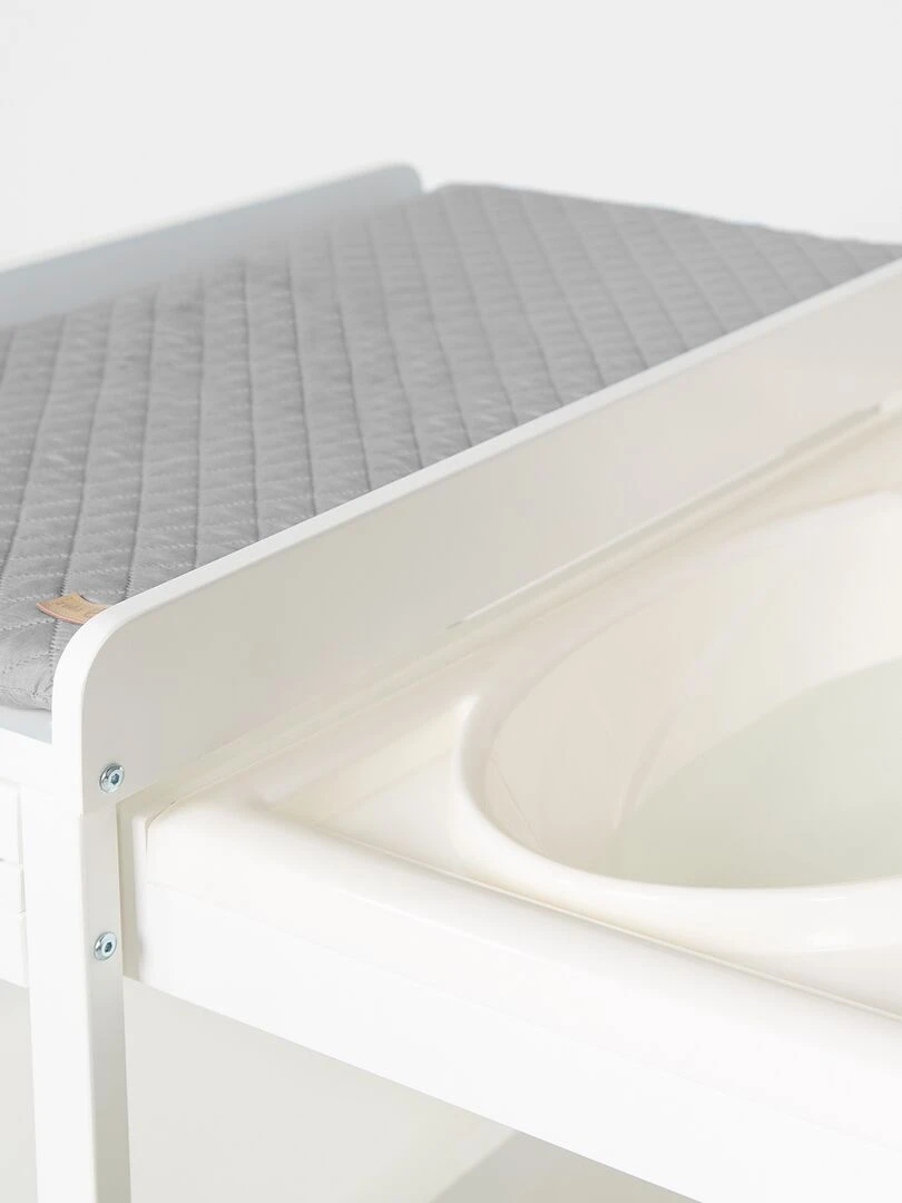 ROBA Table à Langer 2en1 + Baignoire Extensible + Matelas   2 Compartiments   Bois Blanc   Blanc