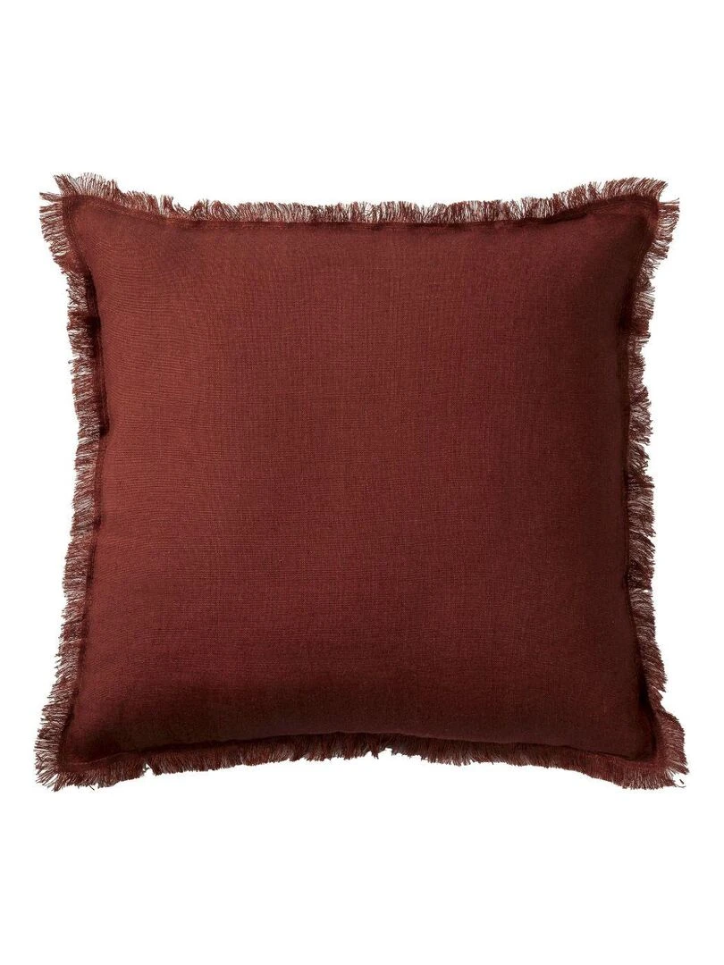 Coussin en lin bords effilés 'Deko&co' Rouge foncé