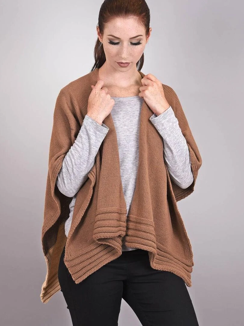 Poncho bicolore Natasa Fabriqué en France Marron