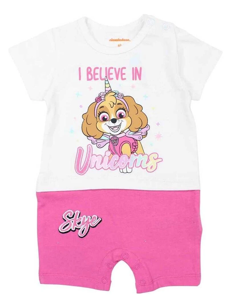 La Pat' Patrouille Combishort bébé fille imprimé La Pat' Patrouille en coton Rose