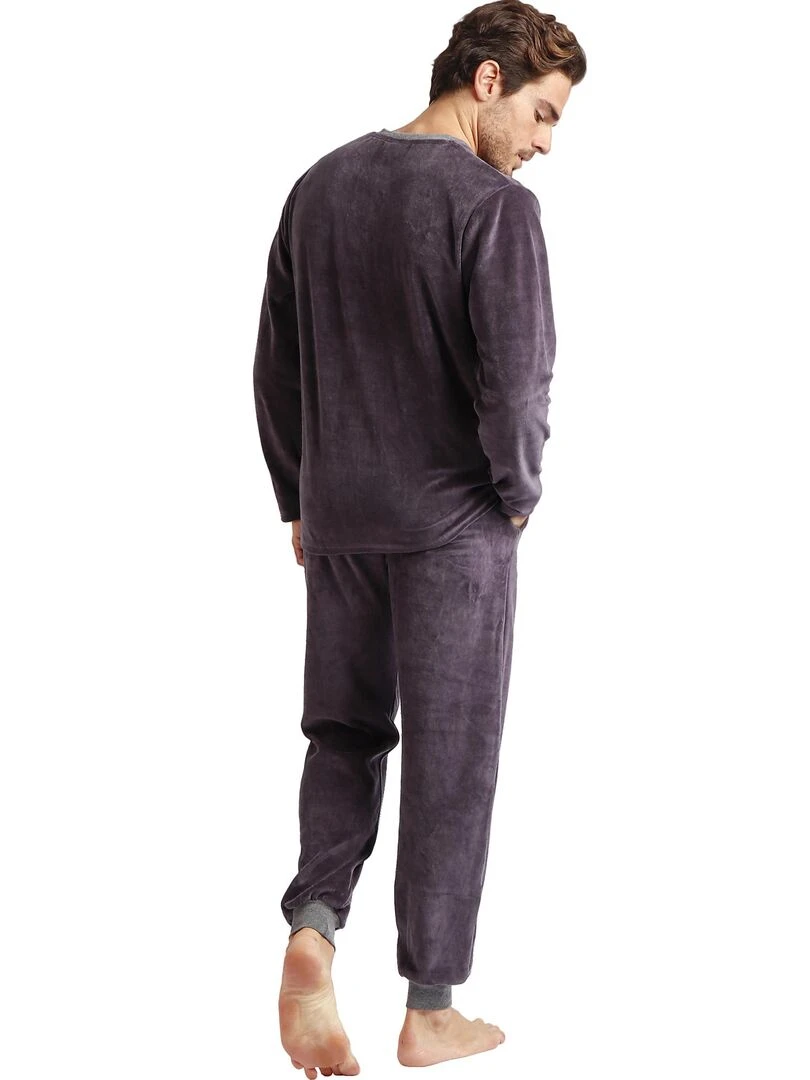 Pyjama velours tenue d'intérieur pantalon et haut Home Gris