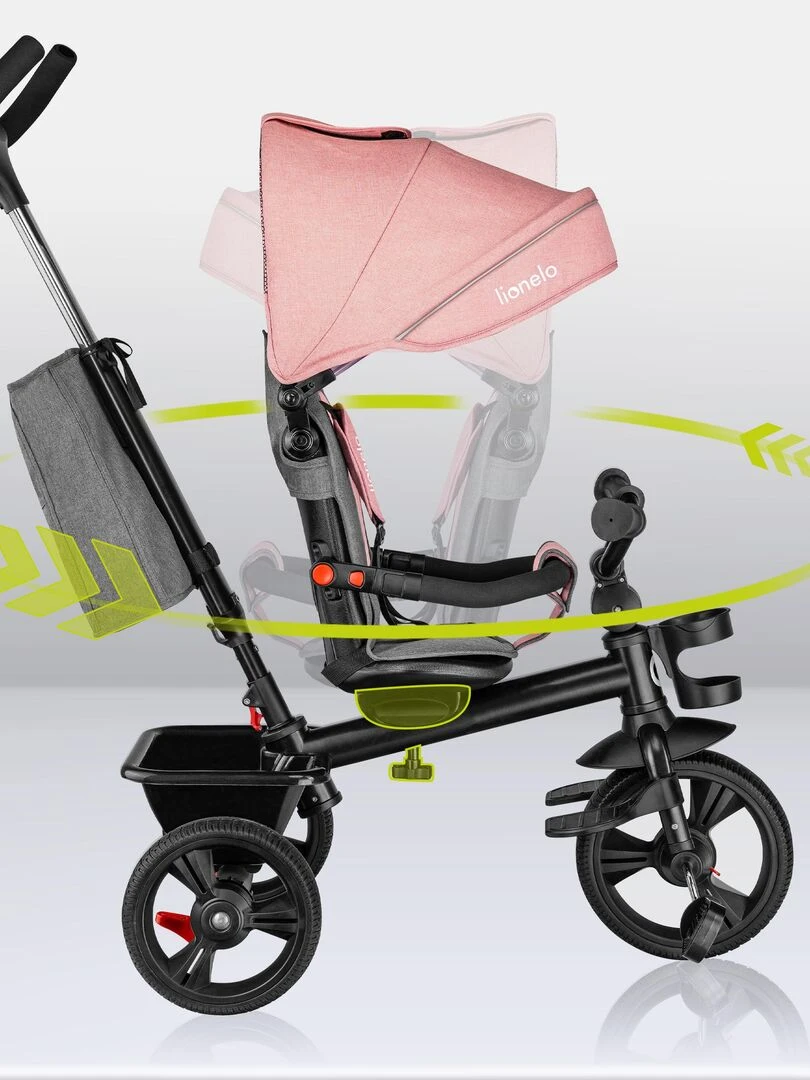 LIONELO Haari   Tricycle bébé évolutif   Jusqu'à 25 Kg   Siège réversible   Panier Sac   Rose