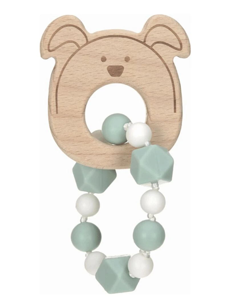 Bracelet de dentition en bois et silicone Chien   Vert