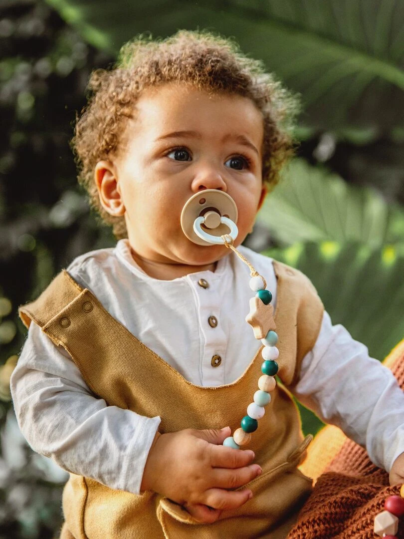 Attache tétine bois et silicone 'Étoile'   Vert