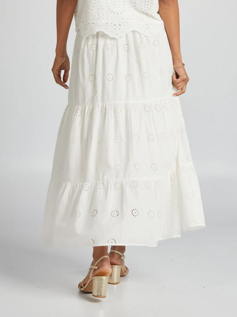 Jupe longue en broderie anglaise   Blanc