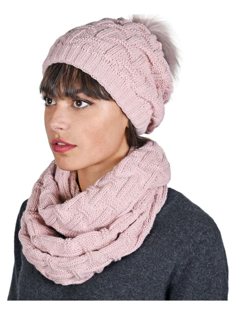 Ensemble Snood Bonnet Nora Made in UE Rose