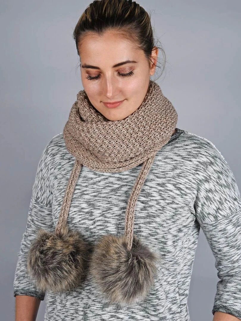 Ensemble Echarpe Bonnet Layra   Made in UE   Marron clair