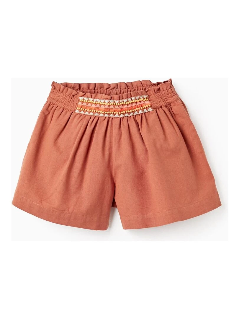 Shorts En Coton Et Lin Avec Broderies Et Perles Pour Fille Orange clémentine
