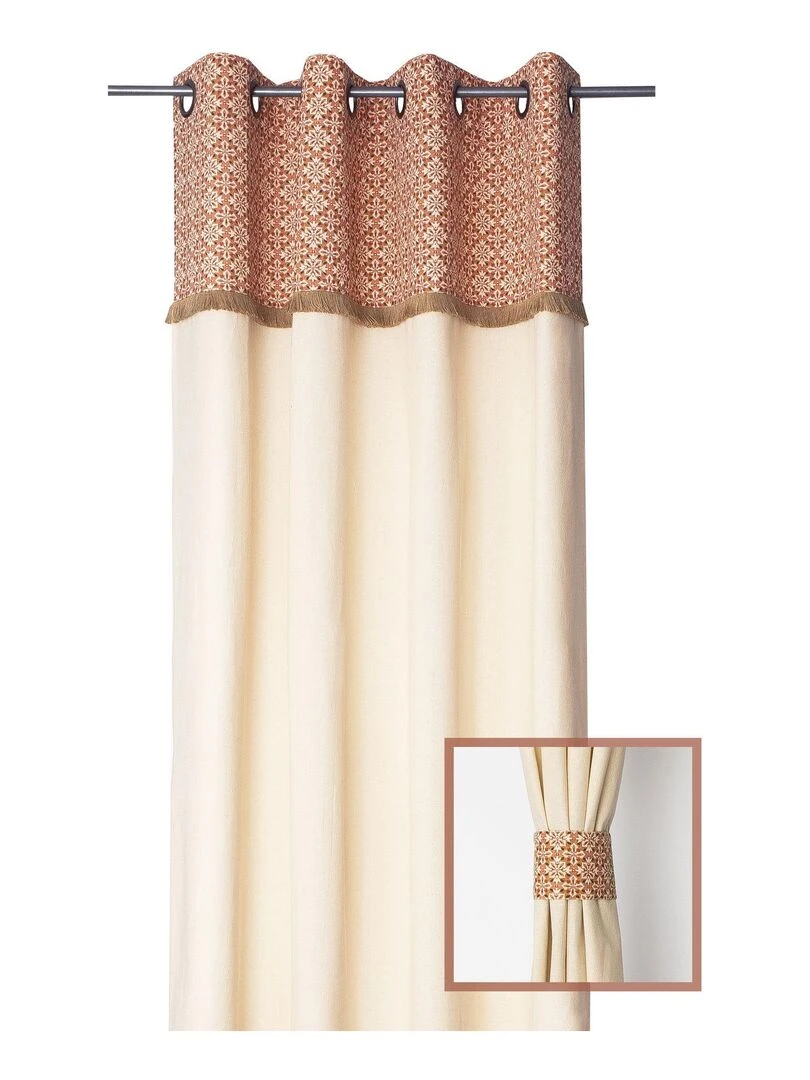 Rideau en coton et jute avec embrasse SOUK 'Deko&co' Blanc Rouge