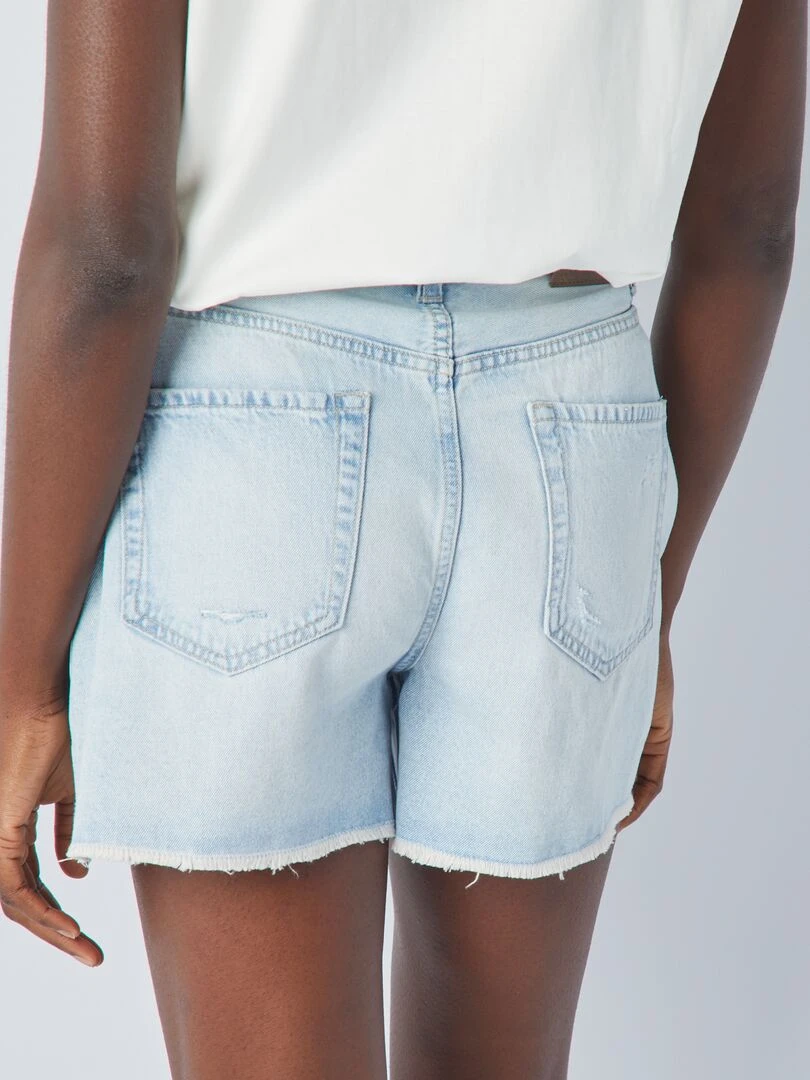 Short taille haute à abrasions   Bleu clair
