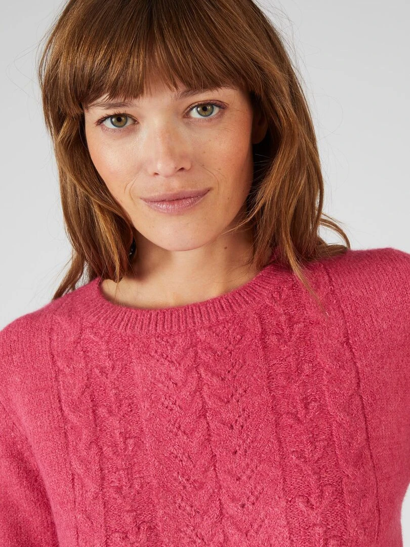 Pull jeu de maille fantaisie Thermolactyl   Damart   Rose framboise