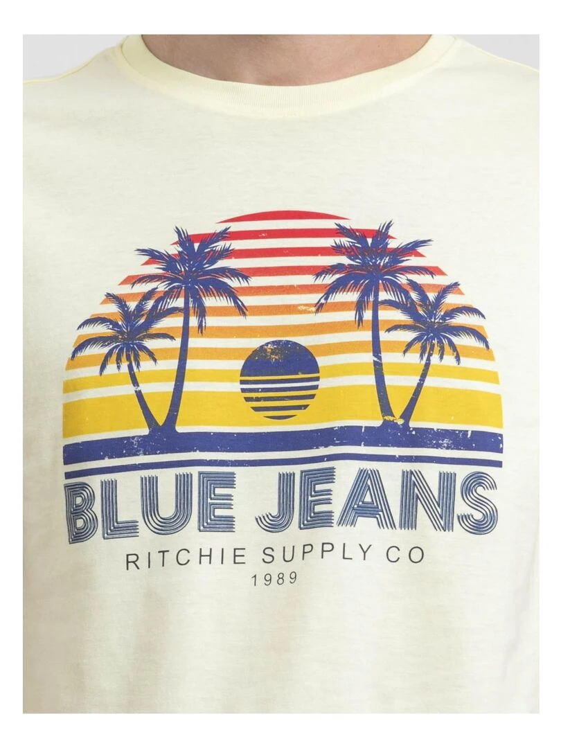 T shirt col rond pur coton NAPOUR   Jaune