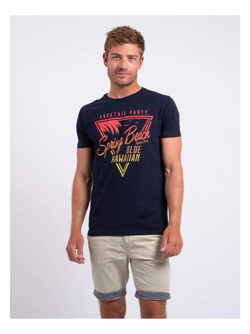 T shirt manches courtes col rond pur coton NOCLARK Bleu marine