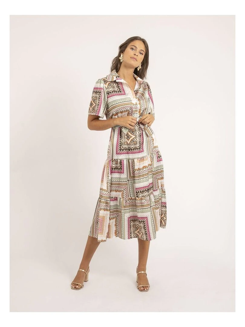 Robe longue motifs ILLUZI Ecru
