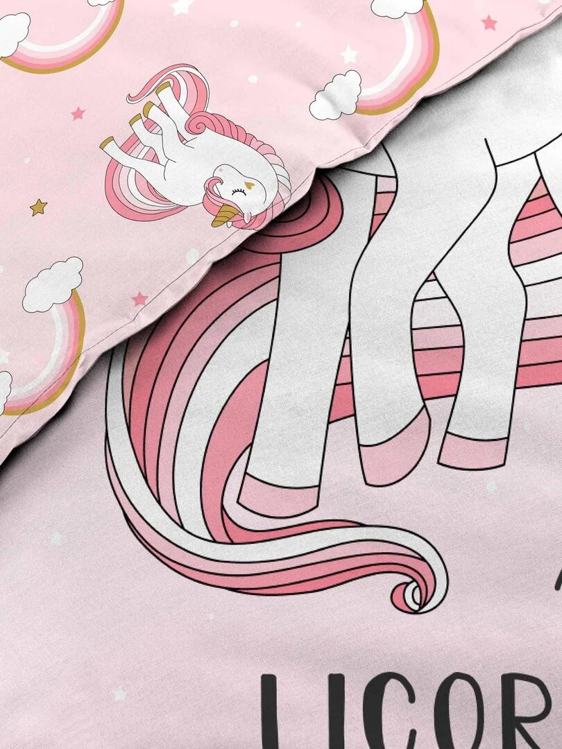 Parure housse de couette Licorne Feerique 140x200cm Rose