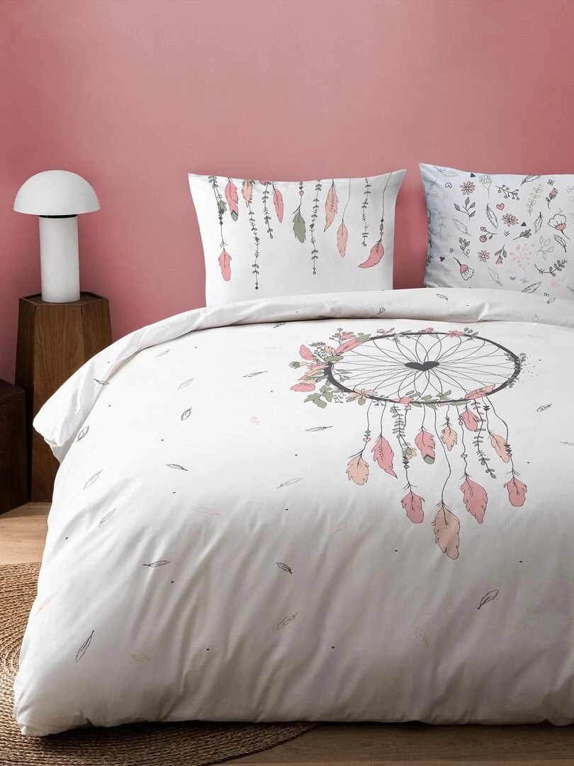 Parure de lit imprimée 100% coton ATTRAPE COEUR Blanc