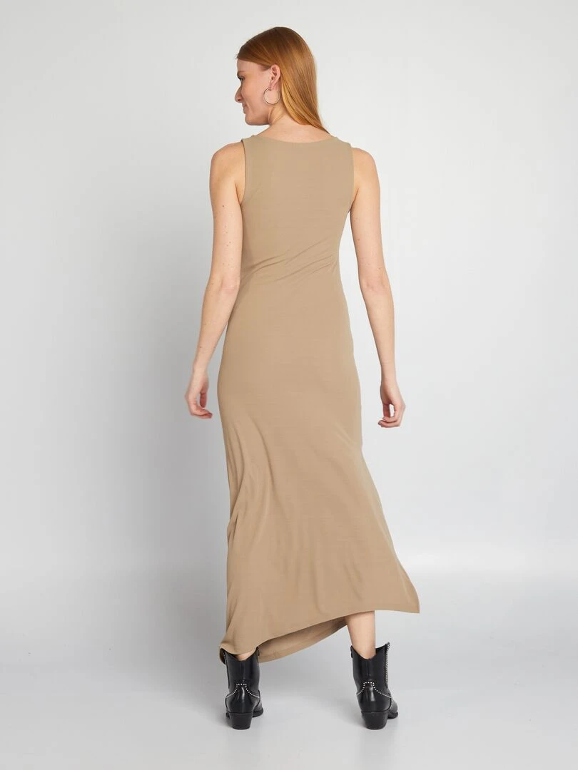 Robe drapée à col bénitier   Beige