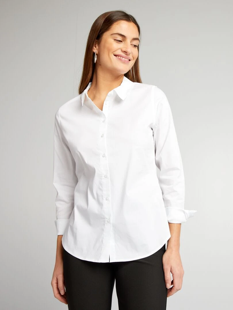 Chemise fittée col italien blanc