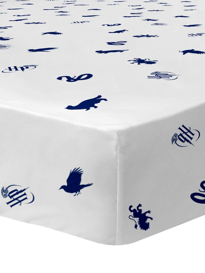 Drap housse imprimé 100% coton HARRY POTTER BLASON Blanc