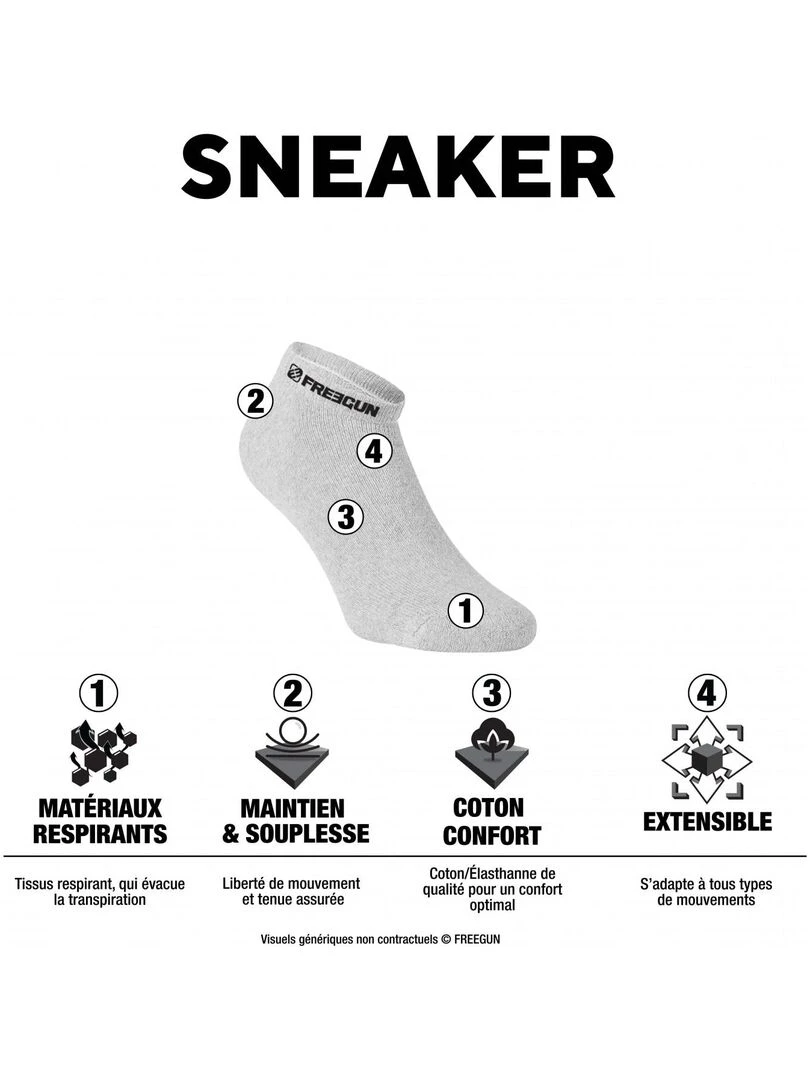 Lot de 7 Paires de Chaussettes Socquettes homme Freegun Noir