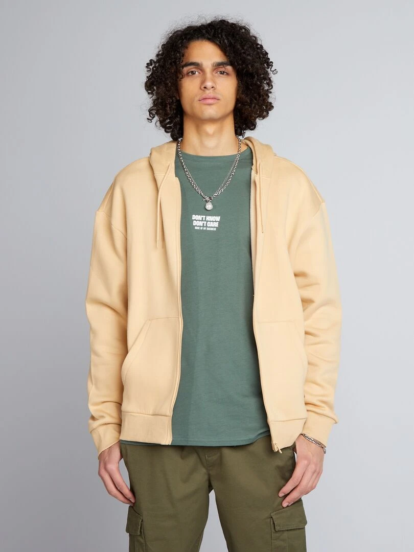 Sweat zippé à capuche Beige