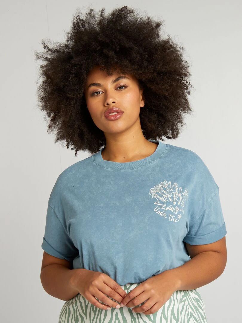 T shirt imprimé coquillage   Bleu