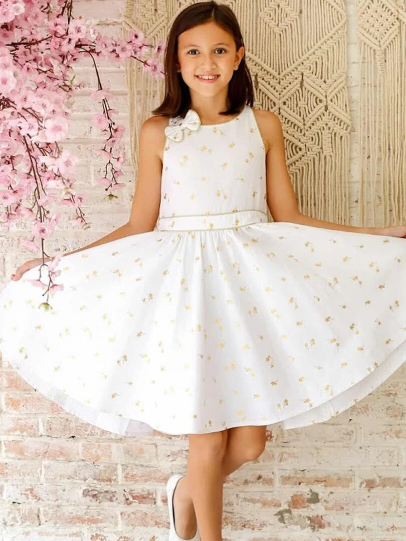 Robe Cérémonie Fille Lin Blanc Or HEPBURN La Faute à Voltaire Blanc Doré