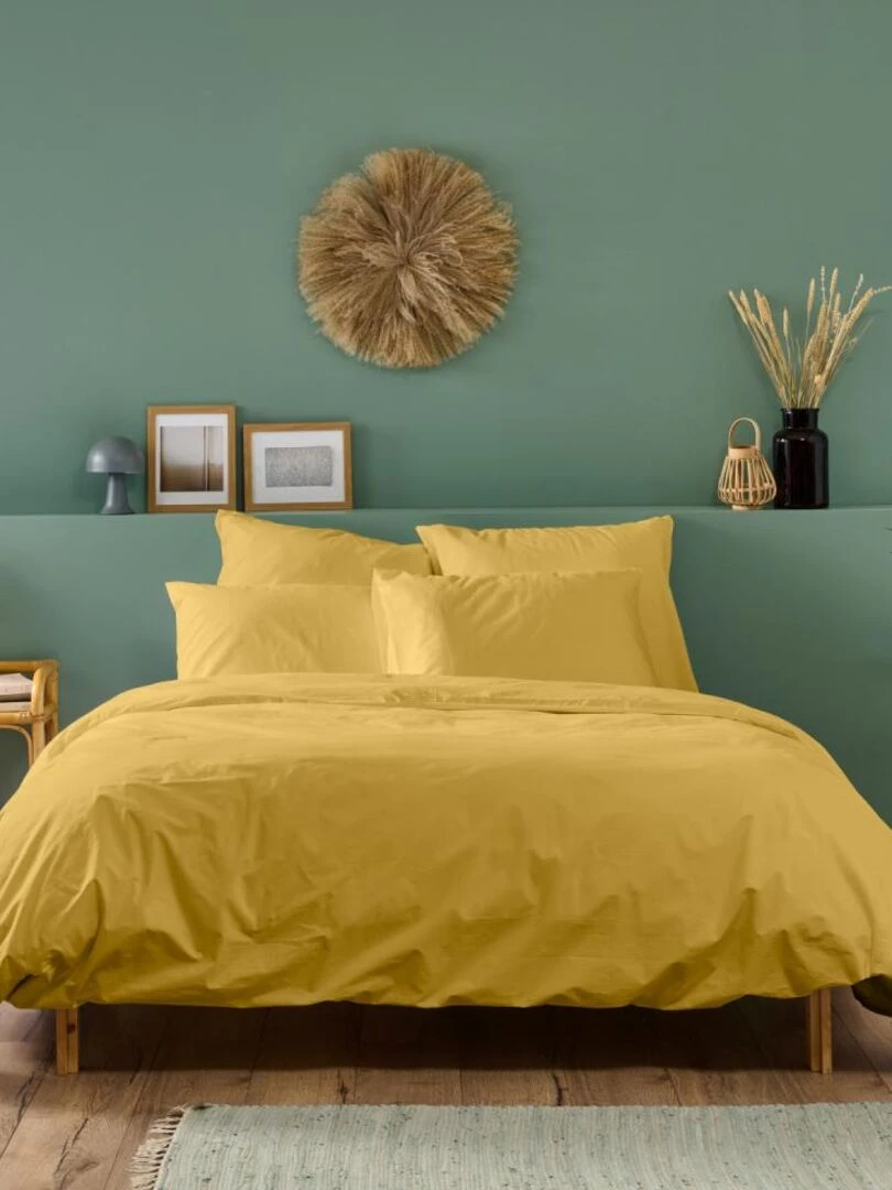 Bleu Câlin   Parure de lit unie Percale de coton 80 fils/cm²   Moutarde