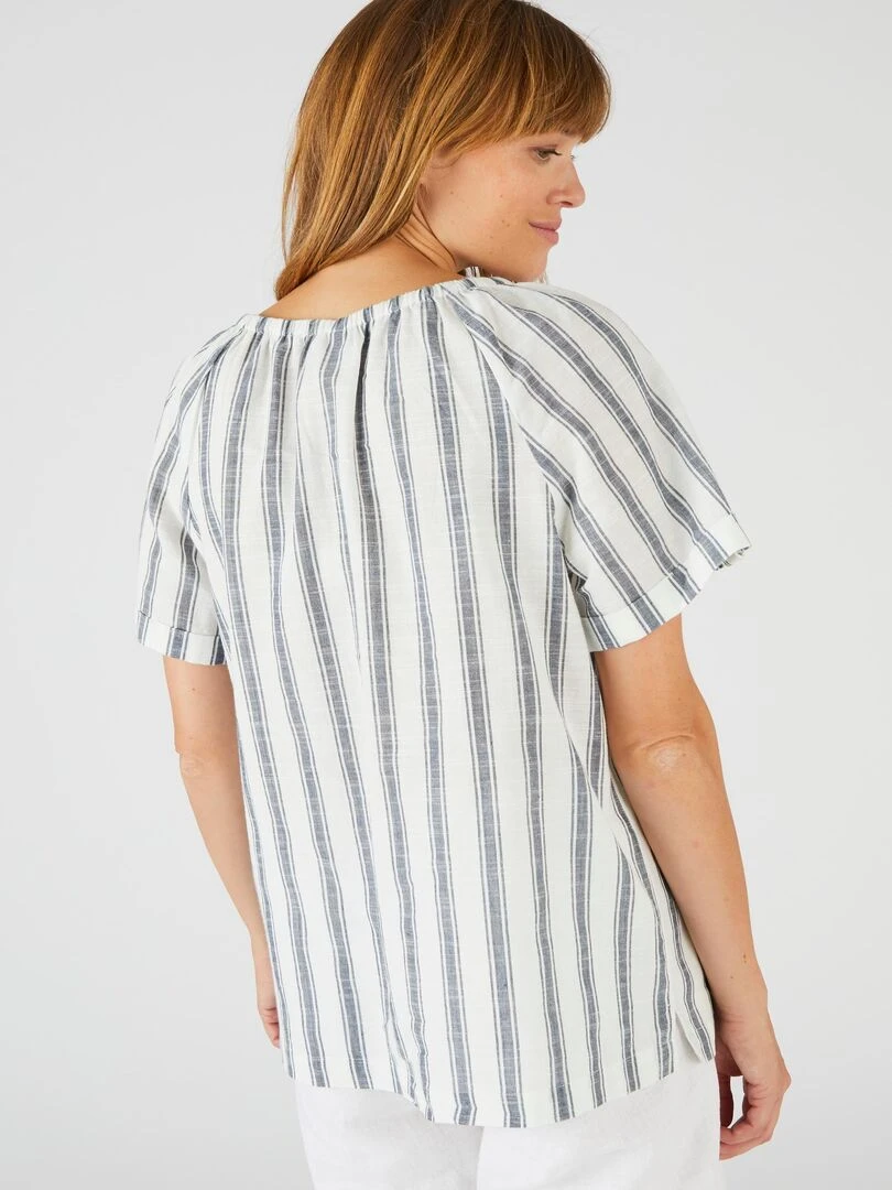 Blouse rayée en voile de coton    Damart   Bleu