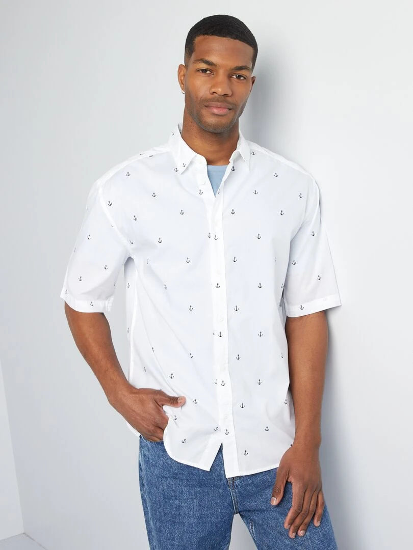 Chemise imprimée à manches courtes   Blanc