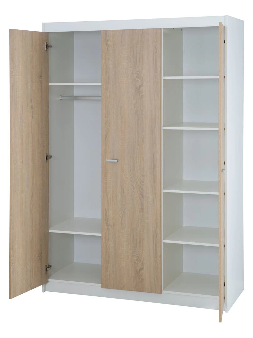ROBA Armoire "Gabriella" 3 portes – technologie à fermeture progressive – blanc fraisé   Blanc Marron