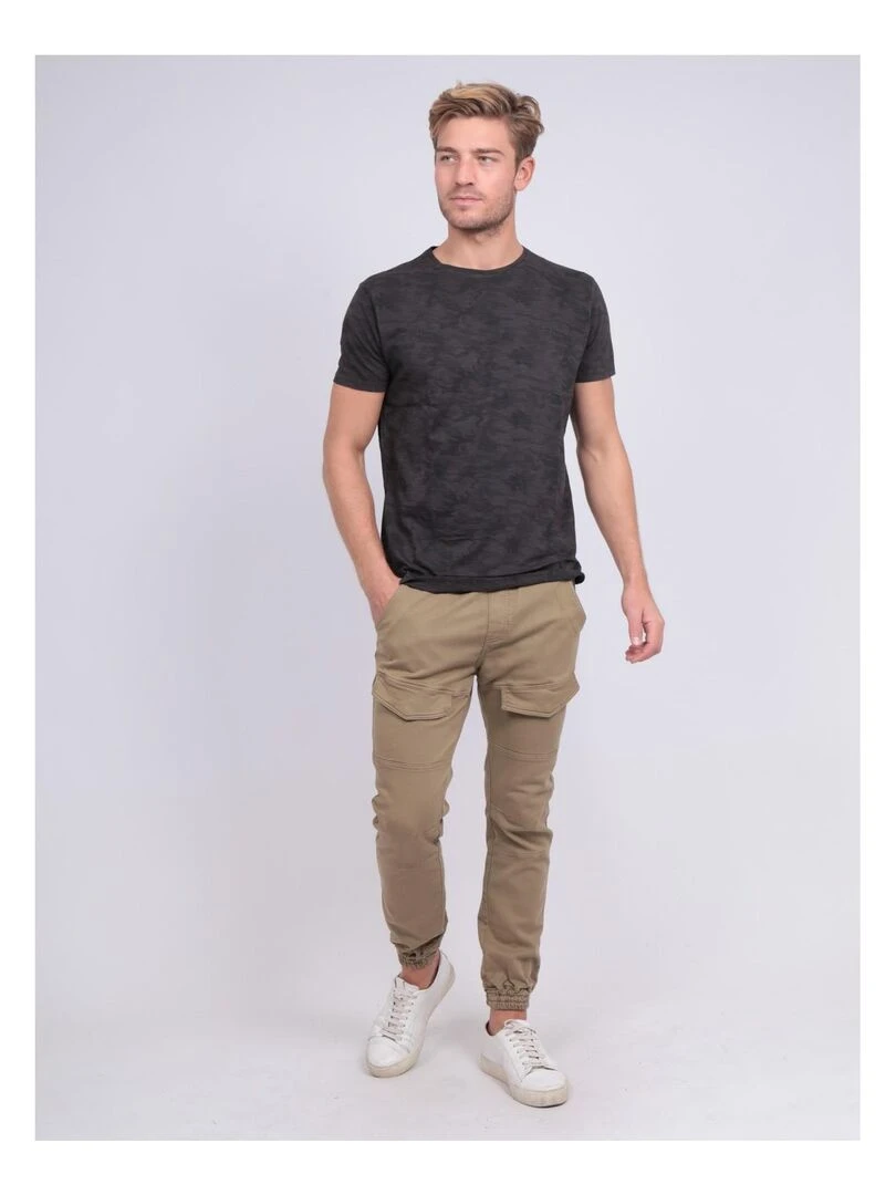 T shirt col rond pur coton motifs NENDRIX   Kaki