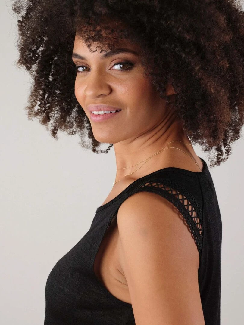 T shirt en jersey effet lin pour femme 'Deeluxe'   Noir