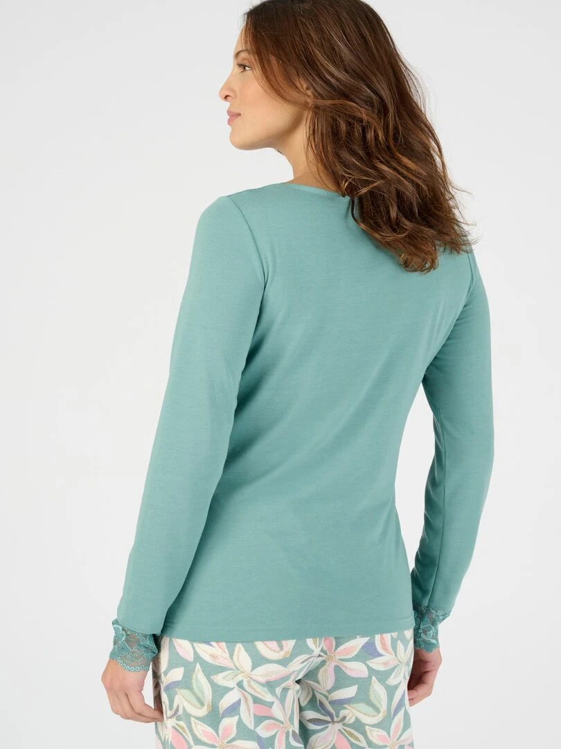 Tee shirt manches longues avec dentelle Thermolactyl   Damart   Vert anis