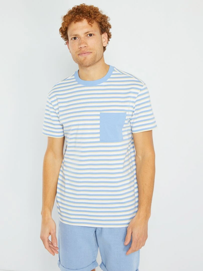 T shirt à rayures en jersey Bleu