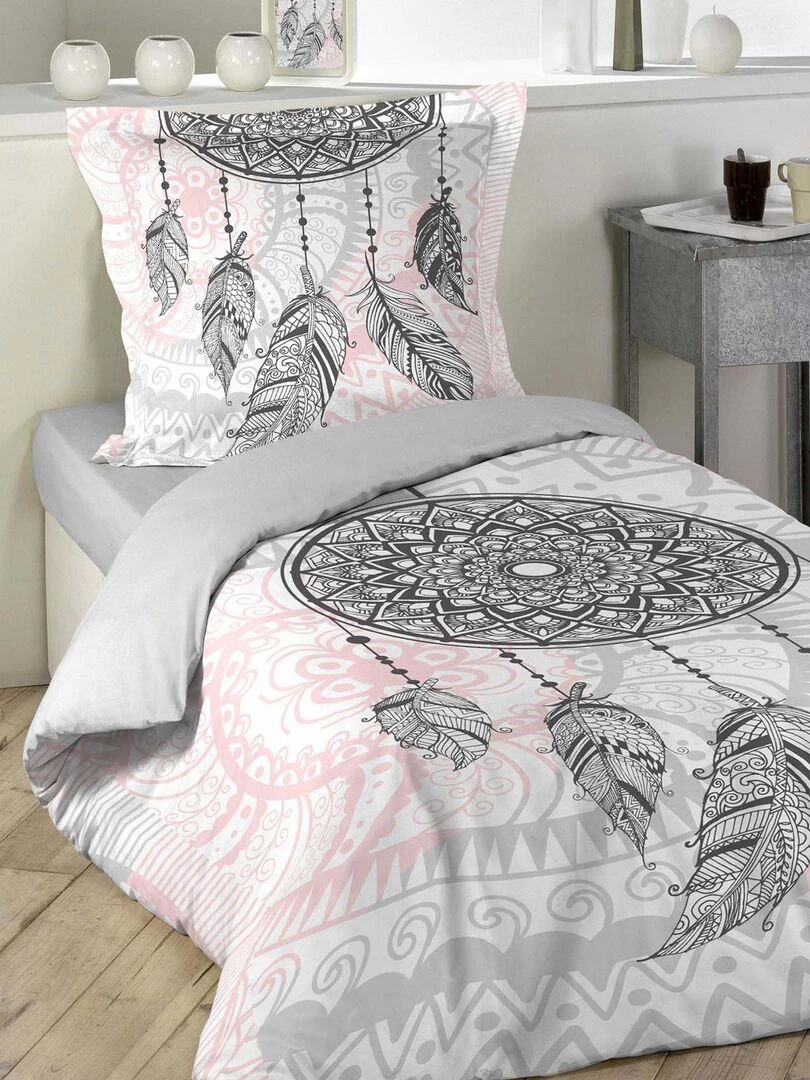 Parure de lit mandala et attrape rêve Rose clair