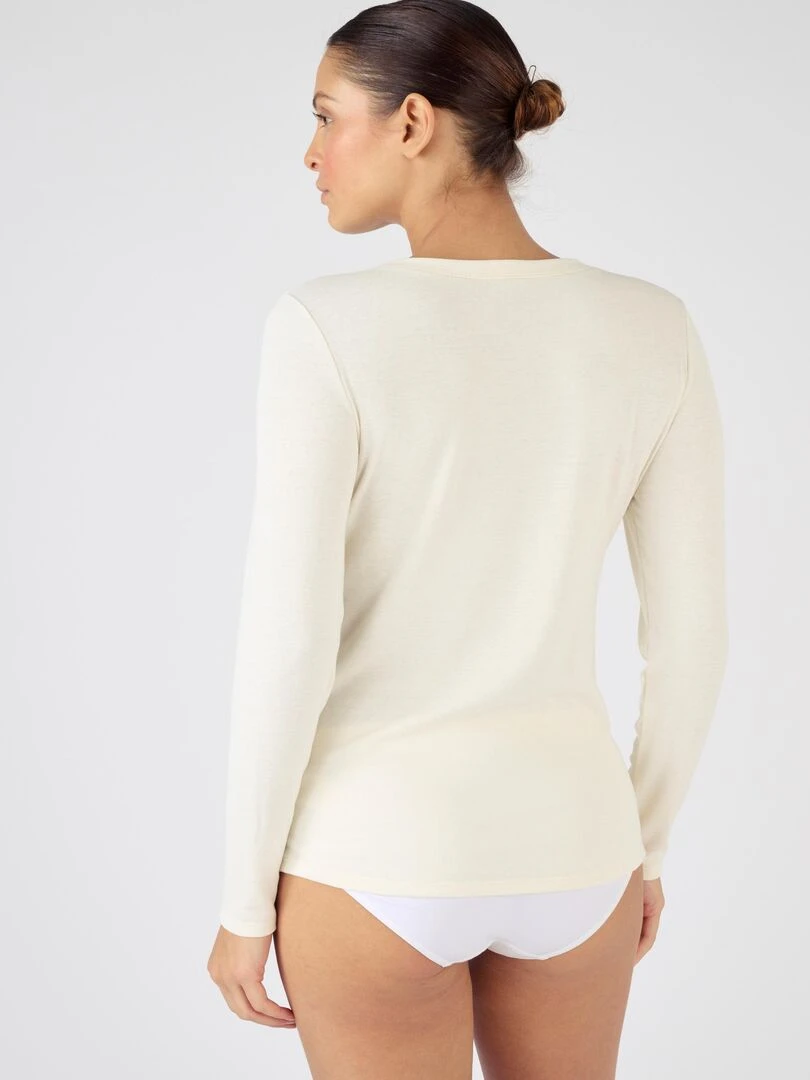 T shirt fine côte Thermolactyl Sensitive  col rond   Damart   Blanc cassé