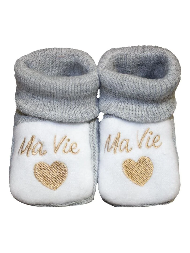 Chaussons "Ma Vie" LES CHATOUNETS Gris