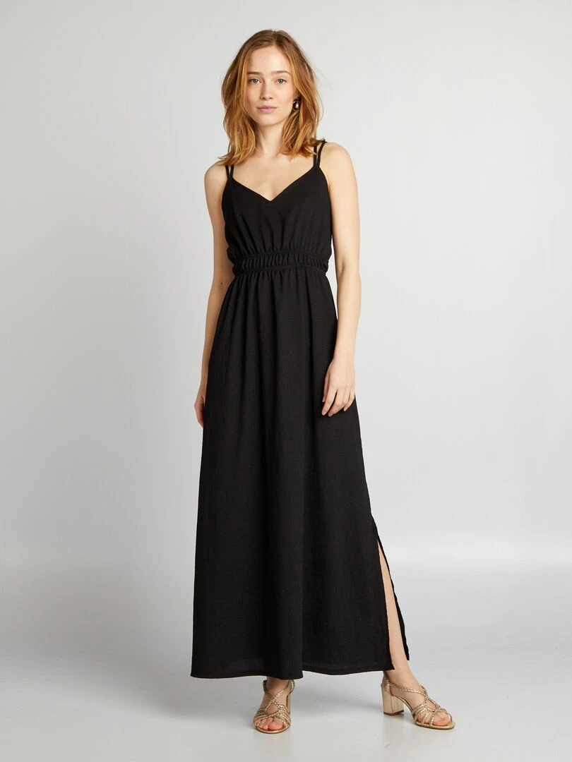 Robe longue en maille crêpe   noir