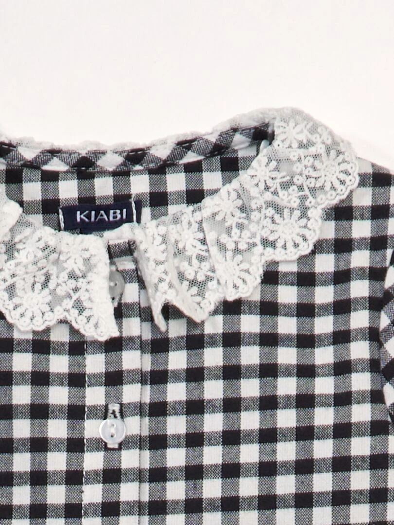 Blouse à carreaux avec col claudine Noir/blanc