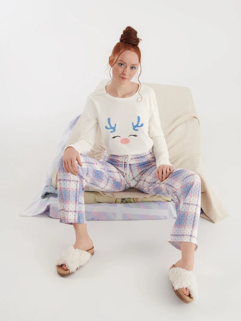Pyjama pantalon top manches longues Holiday   Ecru