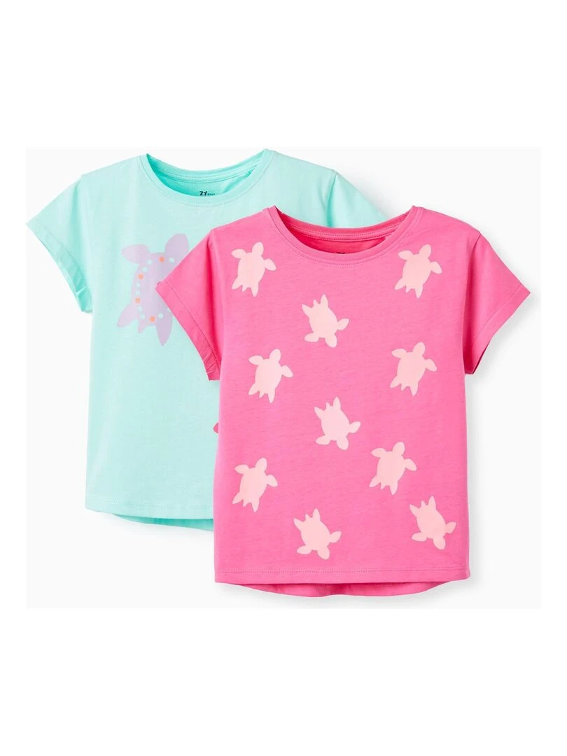 2 T shirts en Coton pour Fille 'Tortue' manches courtes EXPLORING AUSTRALIA Vert clair