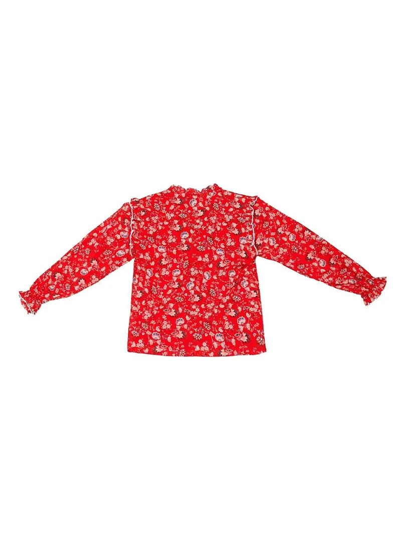 Blouse Hiver Fille  Fleurie Rouge  Col à Volants  LILI ROSE   'LA FAUTE A VOLTAIRE'   Rouge