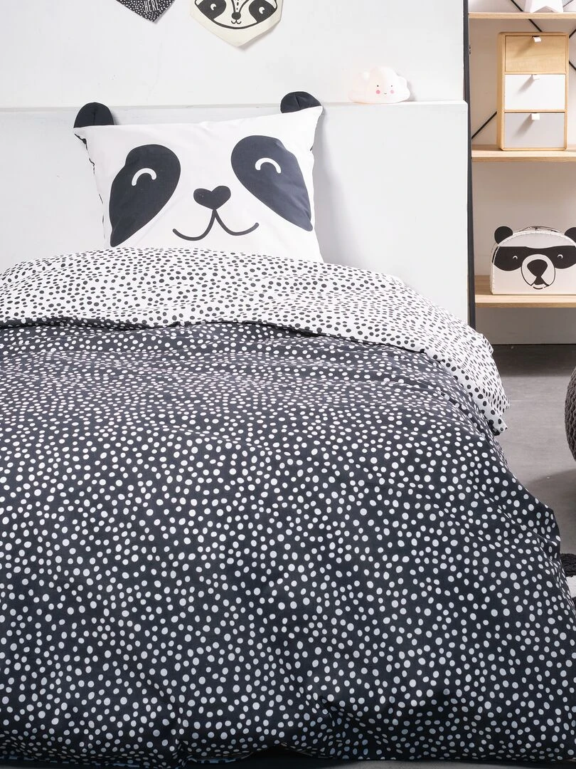 Parure de lit 'Panda' 1 personne noir