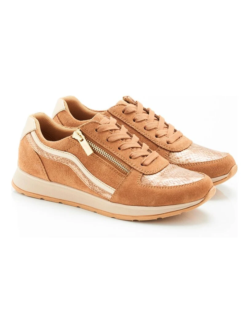 Tennis empiècements fantaisie animaliers lacets Amortyl Damart Camel