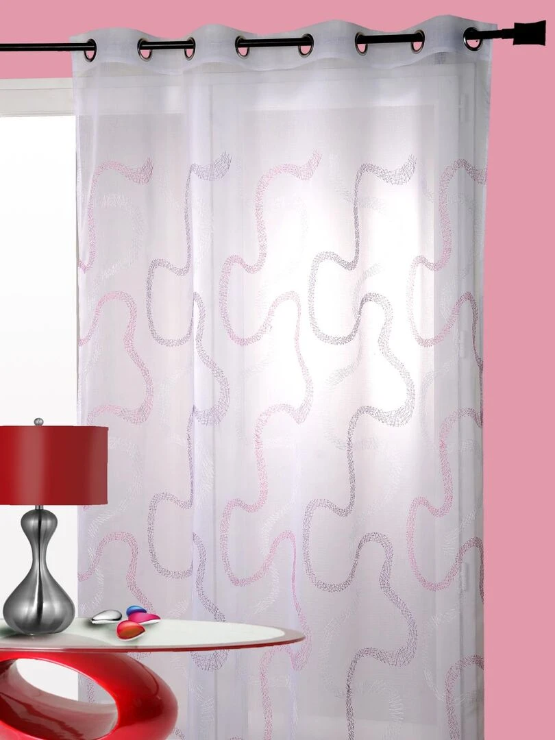 Voilage tissé et brodé en zig zag Rose framboise